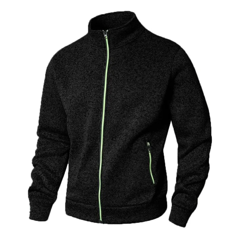 men's stand collar sweatshirts casual zipper cardigan jacket outdoor long sleeve solid color pullover lightweight streetwear