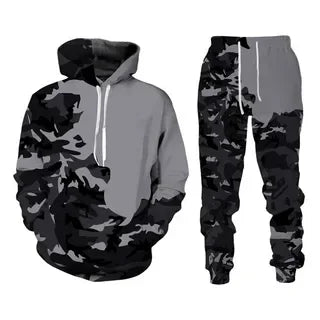 camouflage men hoodie sets 3d print tracksuit set man hoodie + pants 2pcs set outdoor oversize casual men's sportswear clothing
