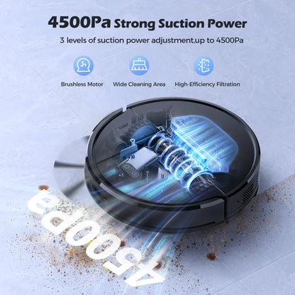 Lubluelu SL68 Robotic Vacuum Cleaner, 4500Pa Suction Power, Anti-Siphon, 5 Maps, Self-Charging, 24 No-Go Zones,110V-240V Power