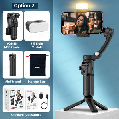 AXNEN M02 Gimbal Smartphone Stabilizer 3-Axis Anti-shake Video Record Handheld Selfie Gimbals for iPhone Android Face Tracking