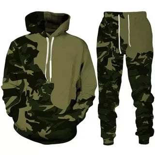 Camouflage Men Hoodie Sets 3D Print Tracksuit Set Man Hoodie + Pants 2pcs Set Outdoor Oversize Casual Men's sportswear clothing