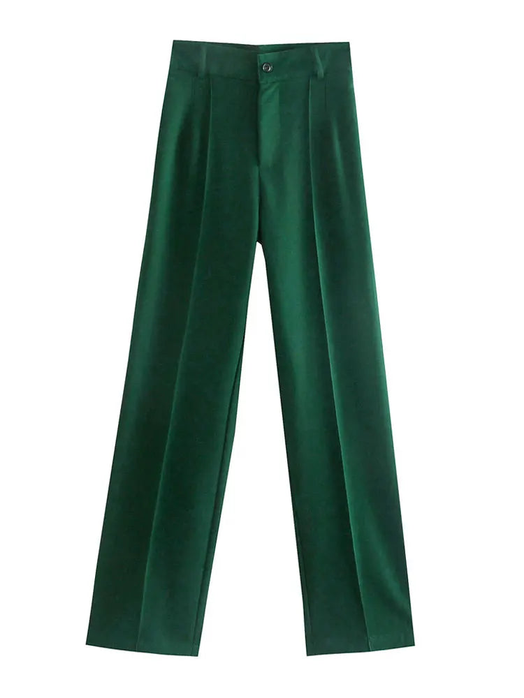 traf women chic fashion office wear straight pants vintage high waist zipper fly female trousers mujer