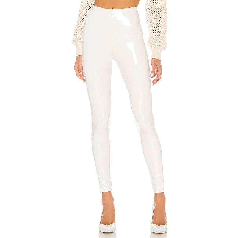 women shiny pu leather white pvc pants slim 4xl sexy leggings latex stretchy high waist bodycon pants summer skinny trousers