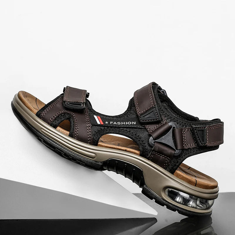 brand summer men's sandals genuine leather men slippers gladiator men beach sandals soft comfortable outdoors wading shoes 38-48