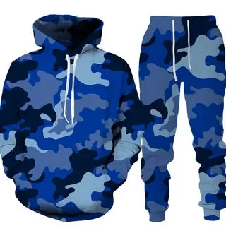 Camouflage Men Hoodie Sets 3D Print Tracksuit Set Man Hoodie + Pants 2pcs Set Outdoor Oversize Casual Men's sportswear clothing