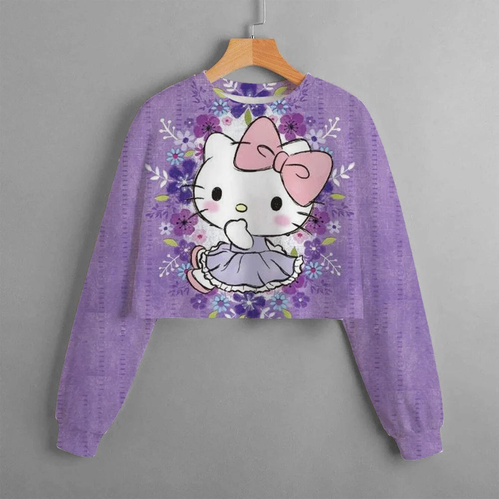 new hello kitty 3d printed cartoon printed women's sportswear casual short hoodie long sleeve top