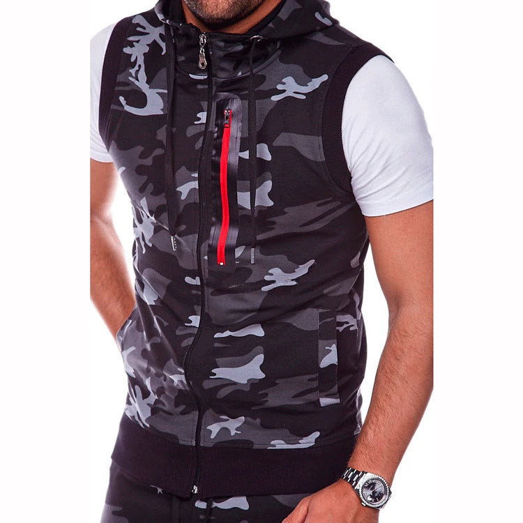 men summer hooded zipper vest mens clothes camouflage tank top fitness sweatshirt sportswear clothing sleeveless tanktop