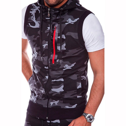 Men Summer Hooded Zipper Vest Mens Clothes Camouflage Tank Top Fitness Sweatshirt Sportswear Clothing Sleeveless Tanktop