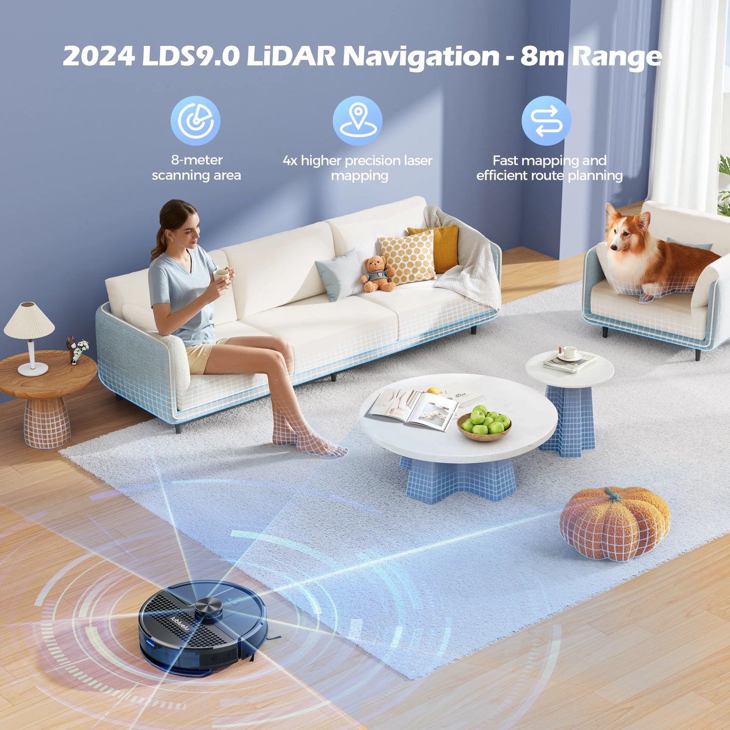 lubluelu sl68 robotic vacuum cleaner, 4500pa suction power, anti-siphon, 5 maps, self-charging, 24 no-go zones,110v-240v power