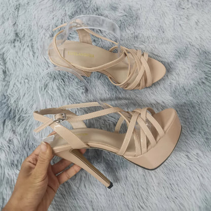 Large Size 43 Women Sandals 14CM Super Sexy Platform High Heels Ankle Strap Sandals Open Toe Gladiator Party Dress Wedding Shoes