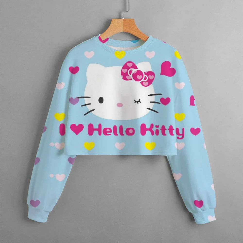 new hello kitty 3d printed cartoon printed women's sportswear casual short hoodie long sleeve top