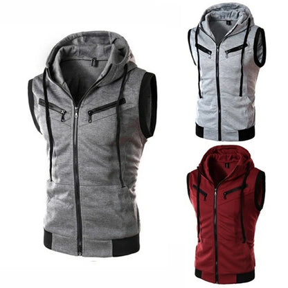 Men Summer Hooded Zipper Vest Mens Clothes Camouflage Tank Top Fitness Sweatshirt Sportswear Clothing Sleeveless Tanktop
