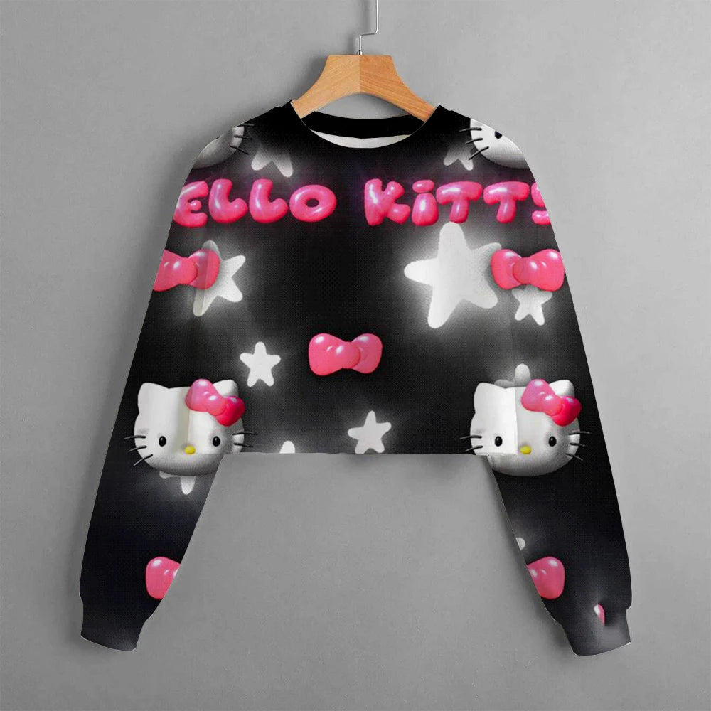 new hello kitty 3d printed cartoon printed women's sportswear casual short hoodie long sleeve top