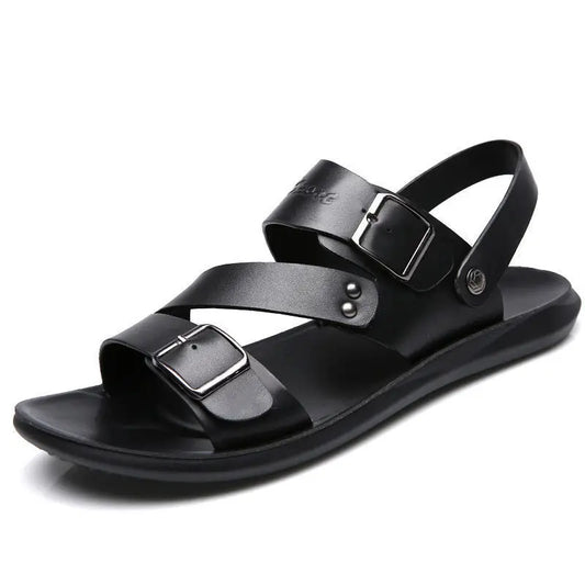 Fashion Sandals Male Solid Color PU Leather Men Shoes Summer Comfortable Open Toe Leather Mens Sandals Beach Leather Footwear