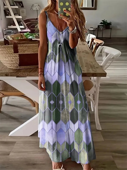 New Summer Sleeveless Halter Dresses Women Sexy Spaghetti Straps Tie-Dye Printed Dresses