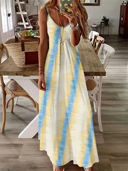 New Summer Sleeveless Halter Dresses Women Sexy Spaghetti Straps Tie-Dye Printed Dresses