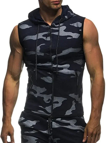 Men Summer Hooded Zipper Vest Mens Clothes Camouflage Tank Top Fitness Sweatshirt Sportswear Clothing Sleeveless Tanktop