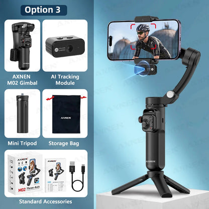 AXNEN M02 Gimbal Smartphone Stabilizer 3-Axis Anti-shake Video Record Handheld Selfie Gimbals for iPhone Android Face Tracking