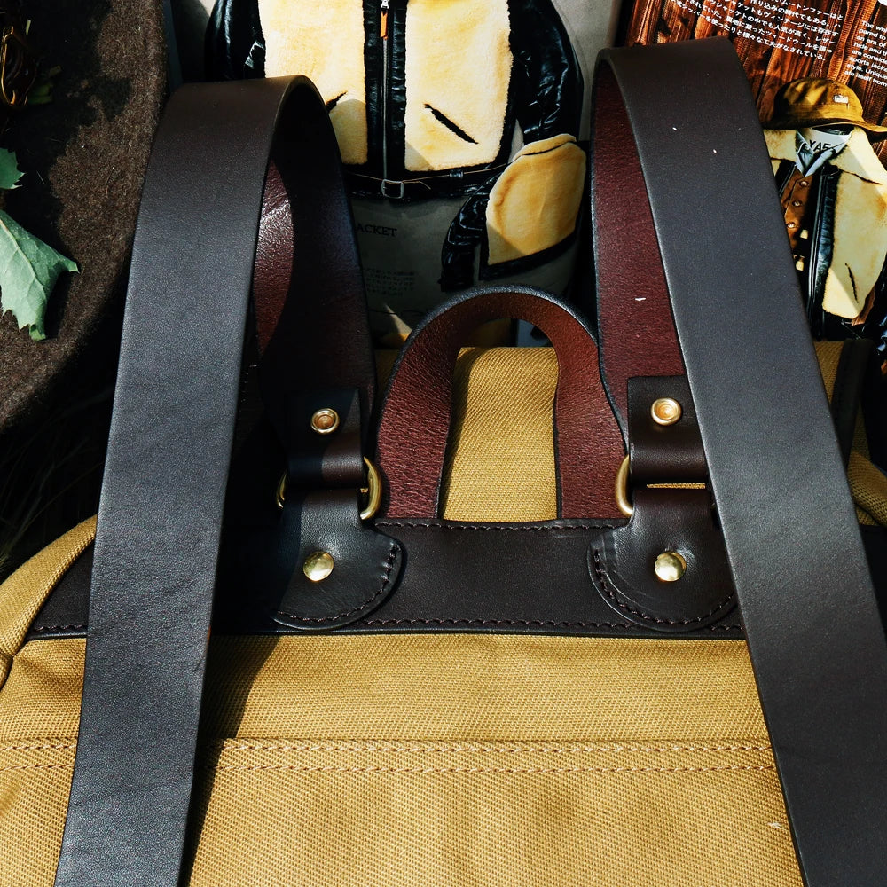 american retro durable travel backpack canvas vintage backpack with cowhide shoulder strap and ykk zipper high quality for men