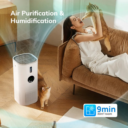 Air Purifier with Humidifier Combo for Home Allergies and Pets Hair, Smokers in Bedroom, H13 True HEPA Filter，2-in-1