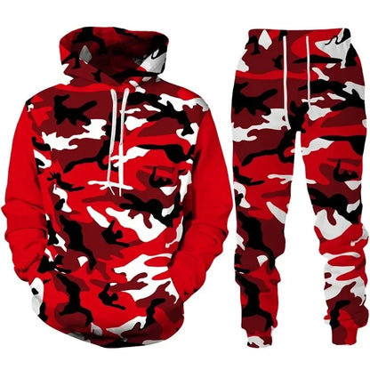 Camouflage Men Hoodie Sets 3D Print Tracksuit Set Man Hoodie + Pants 2pcs Set Outdoor Oversize Casual Men's sportswear clothing
