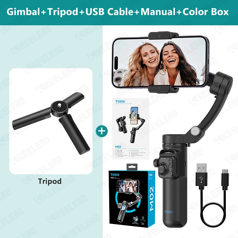 m02 mobile phone stabilizer 3-axis foldable gimbal with removable magnetic remote control for android iphone 15 pro max vlog