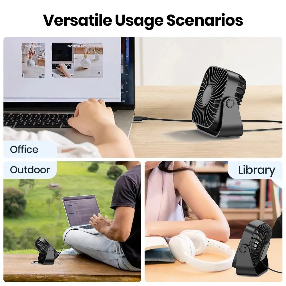 topk 4inch usb mini portable fan for camping,3 speeds quiet desk table personal fan,360°adjustment standing fans for room home