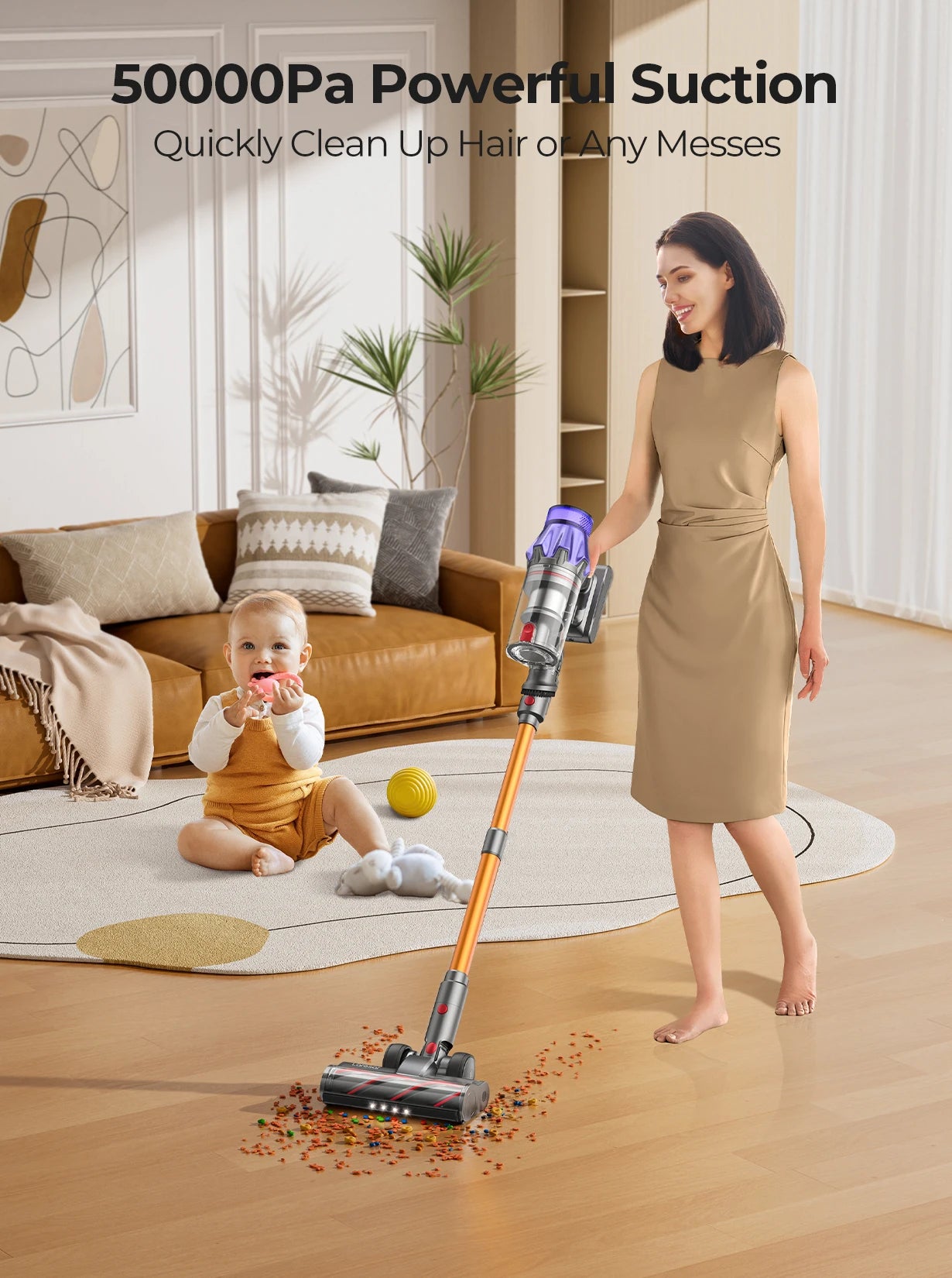 laresar v7 500w 50000pa suction power cordless vacuum cleaner handheld smart home appliance removable battery dust cup
