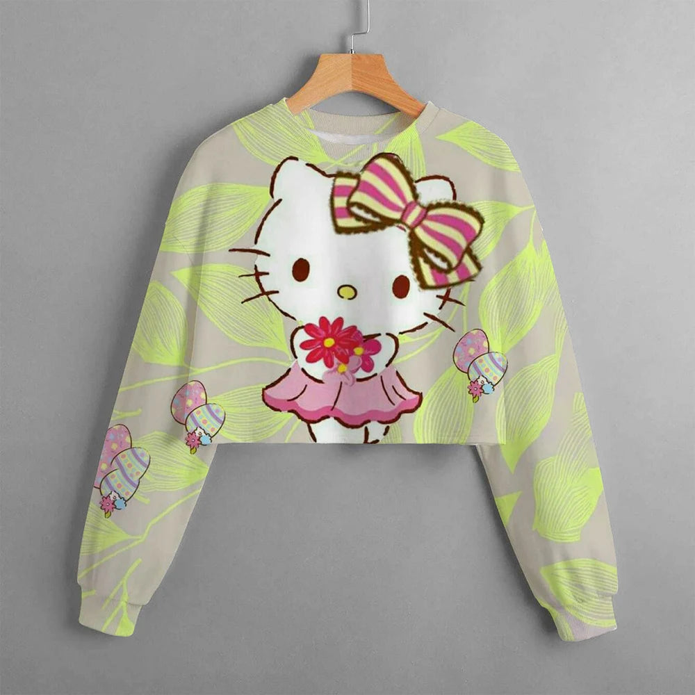 new hello kitty 3d printed cartoon printed women's sportswear casual short hoodie long sleeve top
