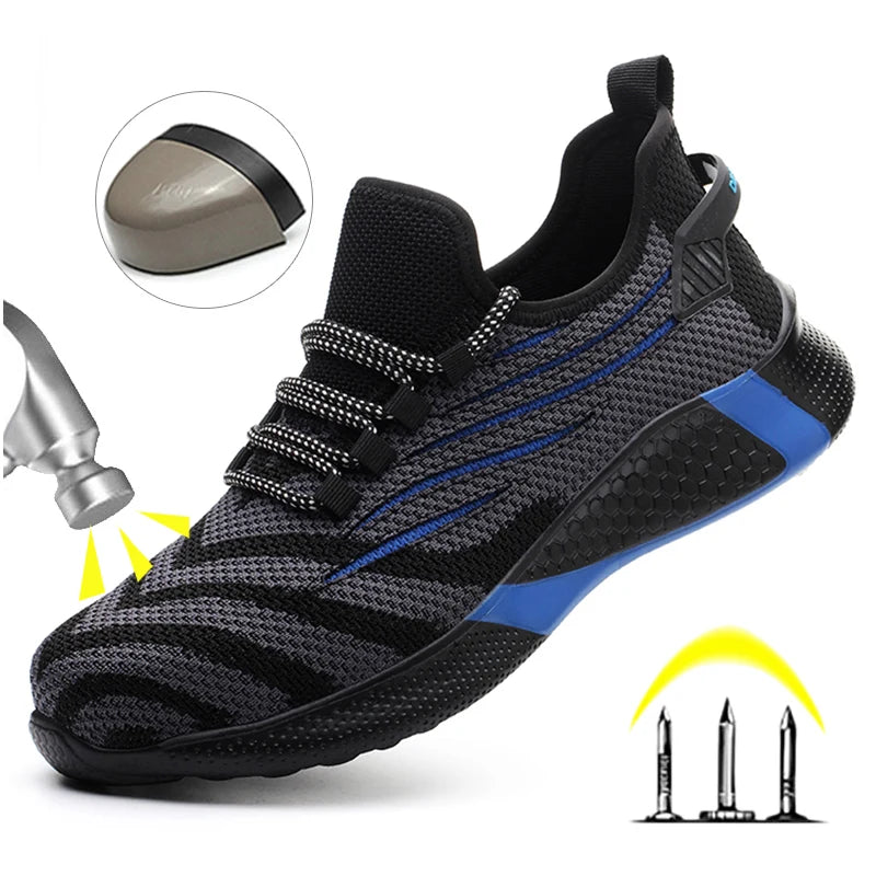 men's lightweight safety work shoes anti-puncture breathable mesh indestructible working sneakers lace-up ankle boots