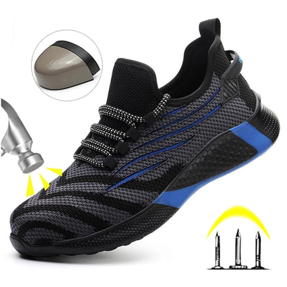 Men's Lightweight Safety Work Shoes Anti-Puncture Breathable Mesh Indestructible Working Sneakers Lace-Up Ankle Boots