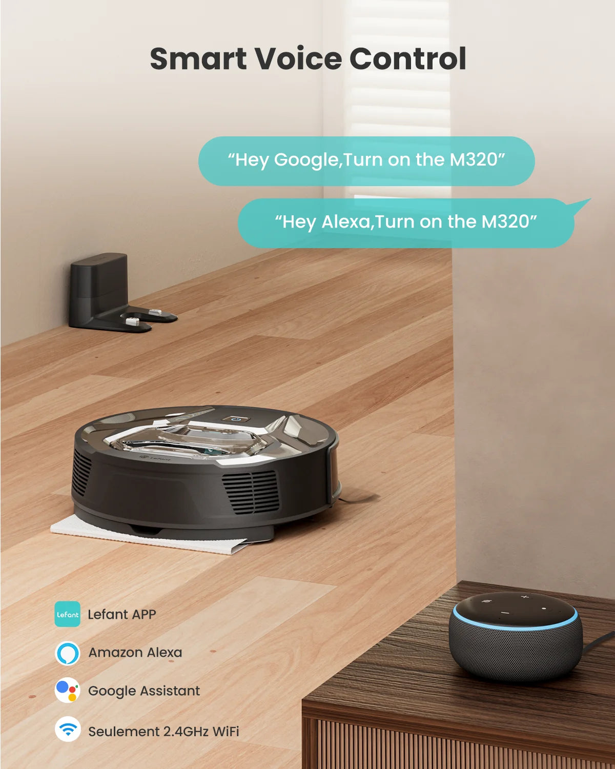 lefant m320 cordless robot vacuum cleaner and mop, 6000pa ,210 mins runtime,self-charging,ideal for hard floor, pet hair,carpet