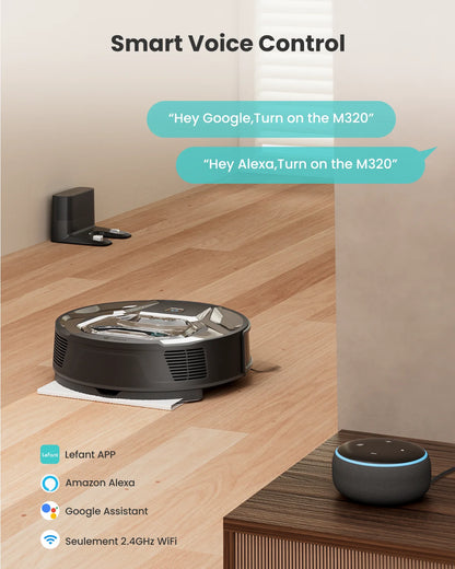 Lefant M320 cordless Robot Vacuum Cleaner and mop, 6000Pa ,210 Mins Runtime,Self-Charging,Ideal for Hard Floor, Pet Hair,Carpet