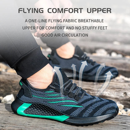 Men's Lightweight Safety Work Shoes Anti-Puncture Breathable Mesh Indestructible Working Sneakers Lace-Up Ankle Boots