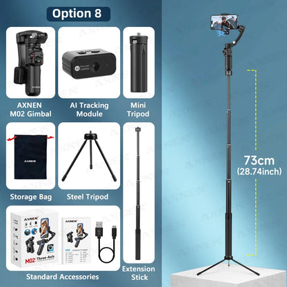 AXNEN M02 Gimbal Smartphone Stabilizer 3-Axis Anti-shake Video Record Handheld Selfie Gimbals for iPhone Android Face Tracking