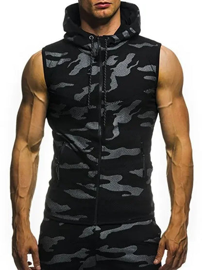 Men Summer Hooded Zipper Vest Mens Clothes Camouflage Tank Top Fitness Sweatshirt Sportswear Clothing Sleeveless Tanktop
