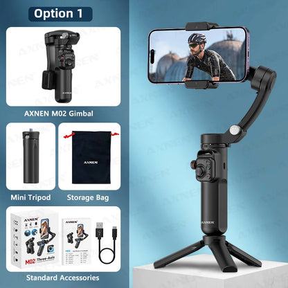 AXNEN M02 Gimbal Smartphone Stabilizer 3-Axis Anti-shake Video Record Handheld Selfie Gimbals for iPhone Android Face Tracking