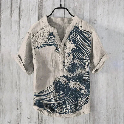 Spring and summer men's and women's shirts independent station casual Hawaiian style shirts men's tops 100% linen new hot sale
