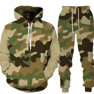 Camouflage Men Hoodie Sets 3D Print Tracksuit Set Man Hoodie + Pants 2pcs Set Outdoor Oversize Casual Men's sportswear clothing