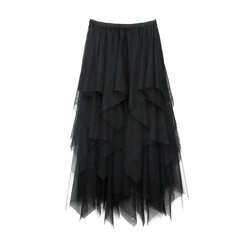 fashion summer tutu women skirt harajuku tulle bottom faldas casual high waist midi mesh skirts woman clothes saia jupe femme