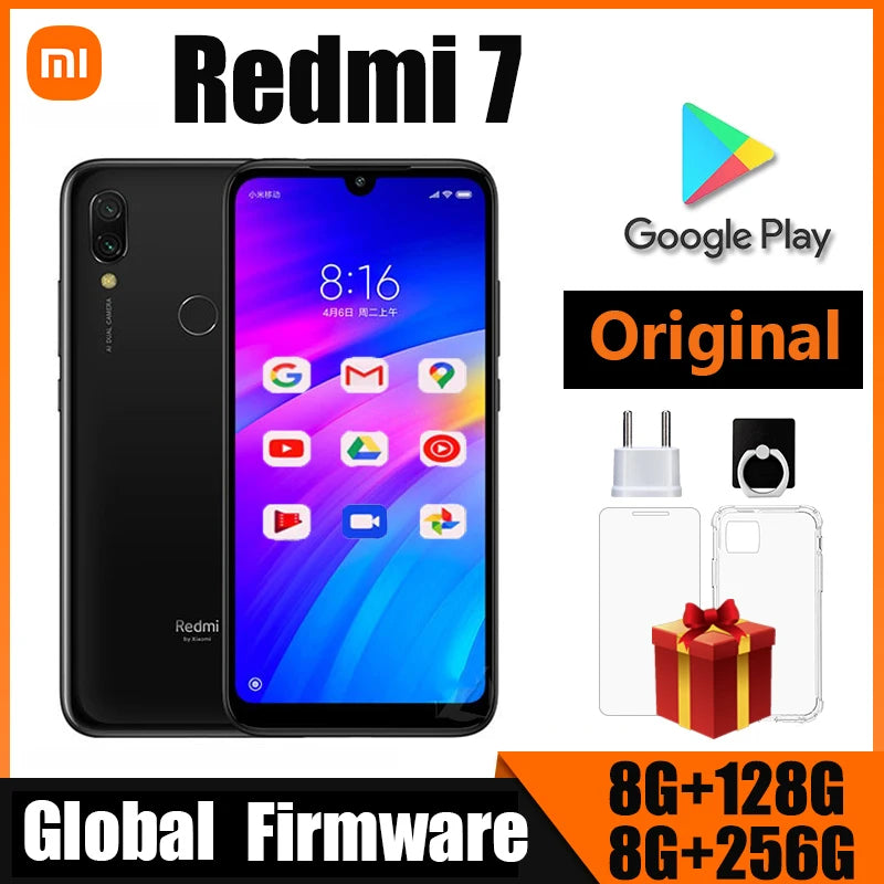 xiaomi redmi 7 cellphone with phone case, dual sim solt cellphone android cell phone dual camera  used phone
