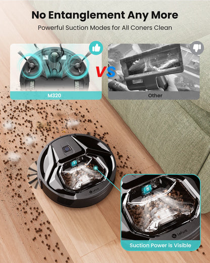 Lefant M320 cordless Robot Vacuum Cleaner and mop, 6000Pa ,210 Mins Runtime,Self-Charging,Ideal for Hard Floor, Pet Hair,Carpet