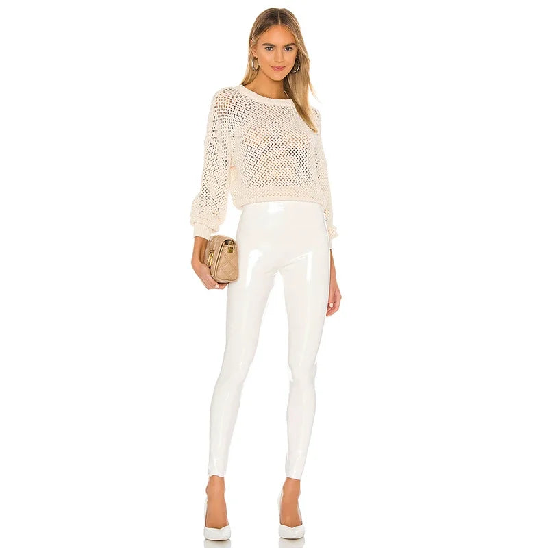 women shiny pu leather white pvc pants slim 4xl sexy leggings latex stretchy high waist bodycon pants summer skinny trousers