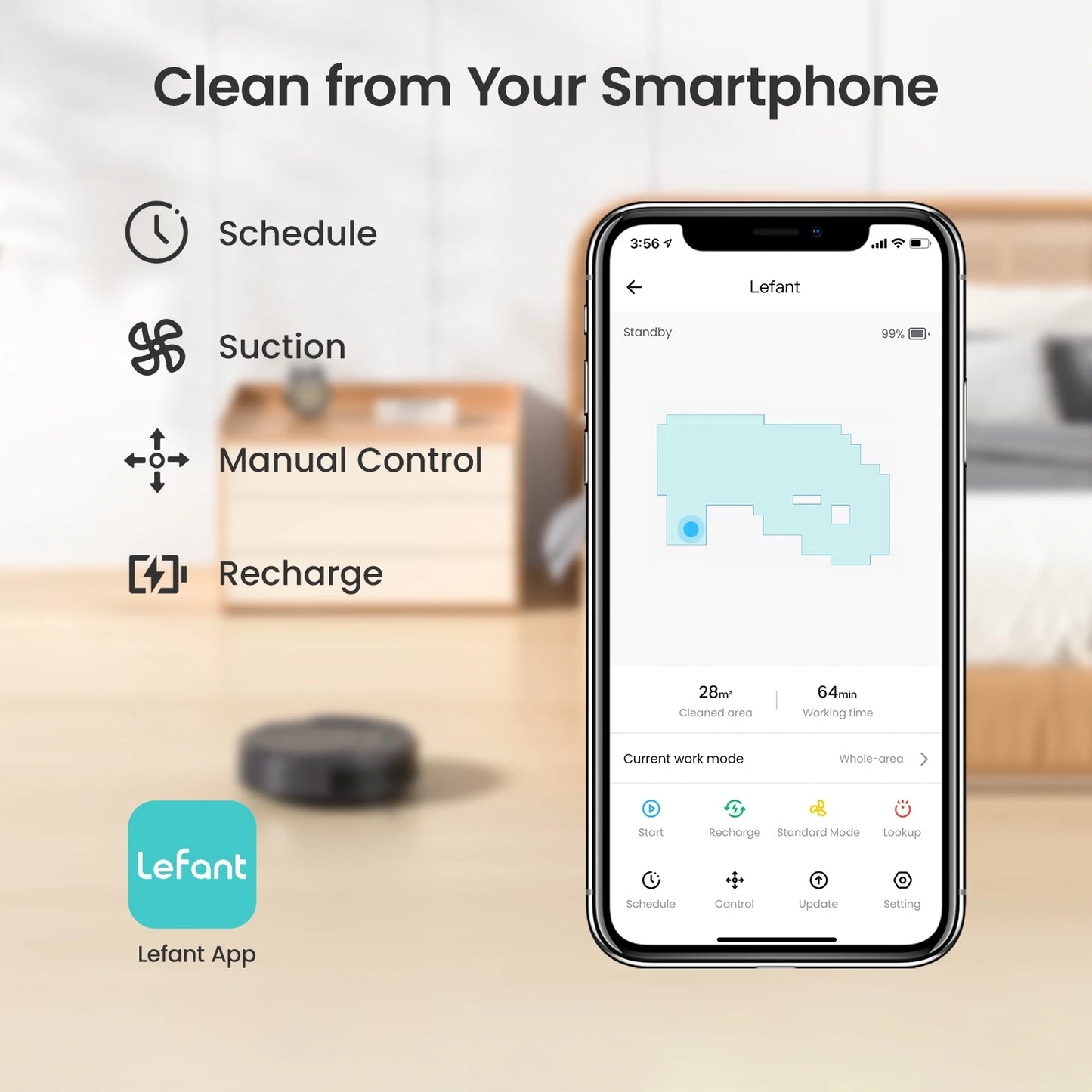 lefant m210 pro robot vacuum cleaner, 2200pa powerful suction, 120 mins runtime, automatic self-charging, wi-fi/app/alexa contro