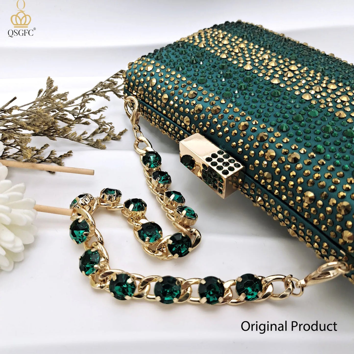 qsgfc nigerian women heel party ladies italian design green shoes and bag set decorated with rhinestone handbag wedding party