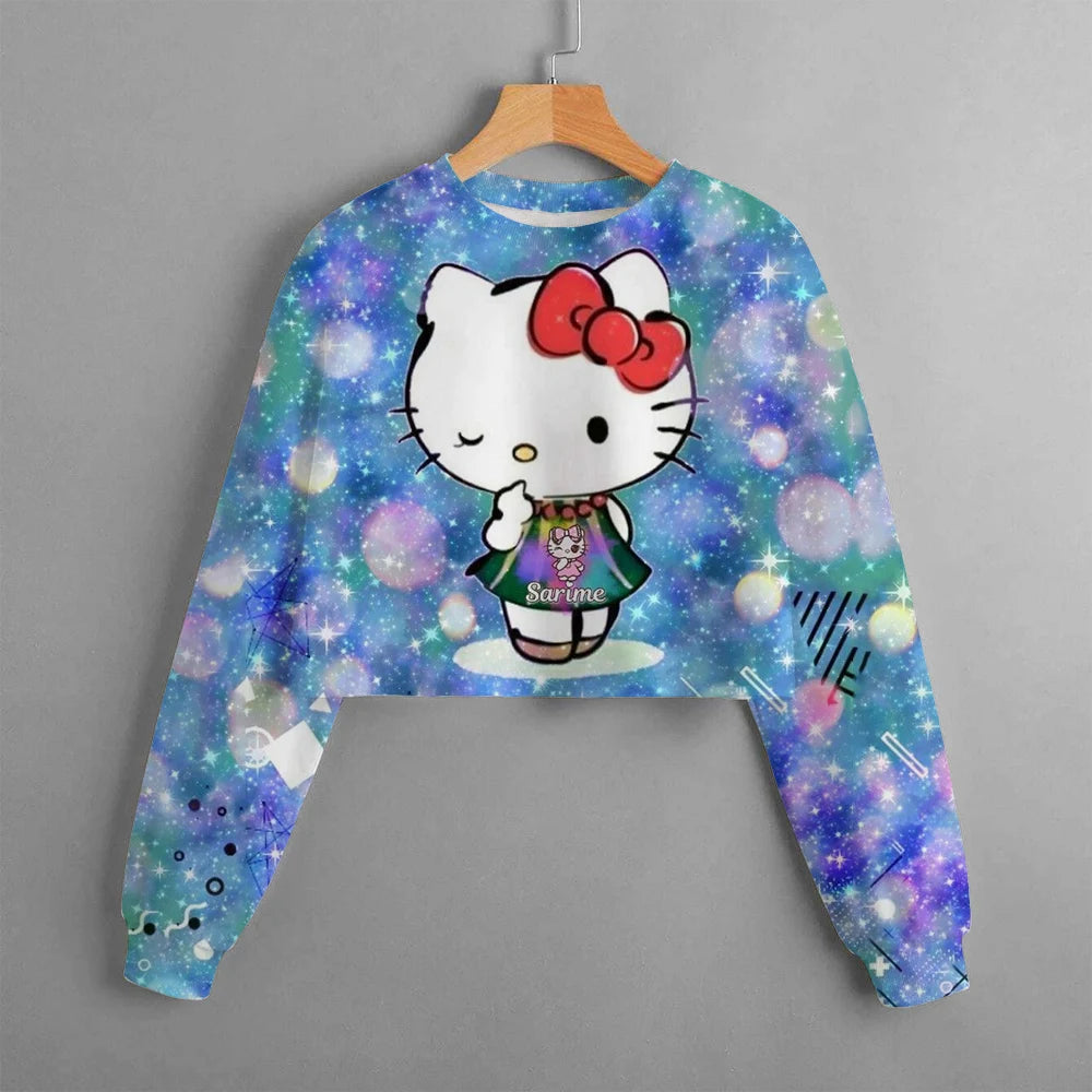 new hello kitty 3d printed cartoon printed women's sportswear casual short hoodie long sleeve top