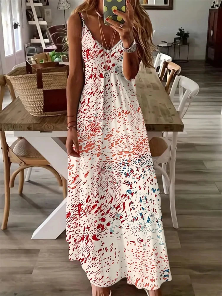 new summer sleeveless halter dresses women sexy spaghetti straps tie-dye printed dresses