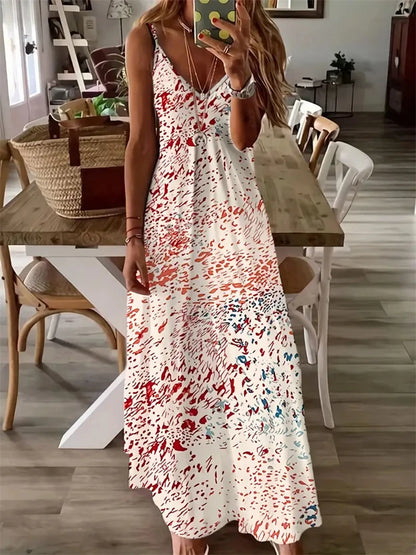 New Summer Sleeveless Halter Dresses Women Sexy Spaghetti Straps Tie-Dye Printed Dresses