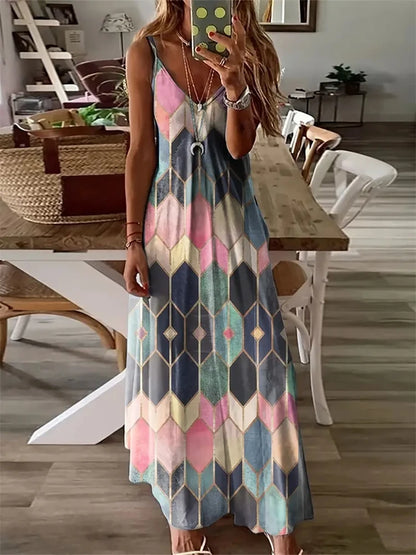 New Summer Sleeveless Halter Dresses Women Sexy Spaghetti Straps Tie-Dye Printed Dresses