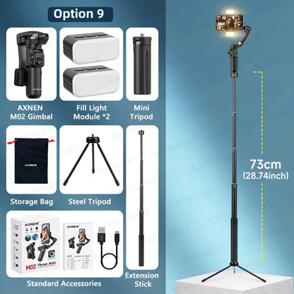 AXNEN M02 Gimbal Smartphone Stabilizer 3-Axis Anti-shake Video Record Handheld Selfie Gimbals for iPhone Android Face Tracking